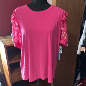 CeCe Pink Ruffled Short Sleeve T-Shirt